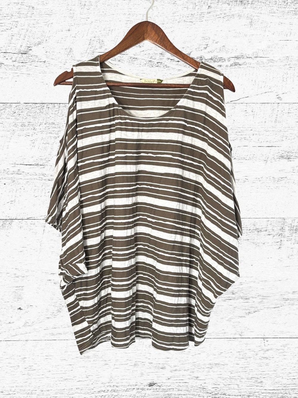 Chalet olive brown and White Boxy Blouse